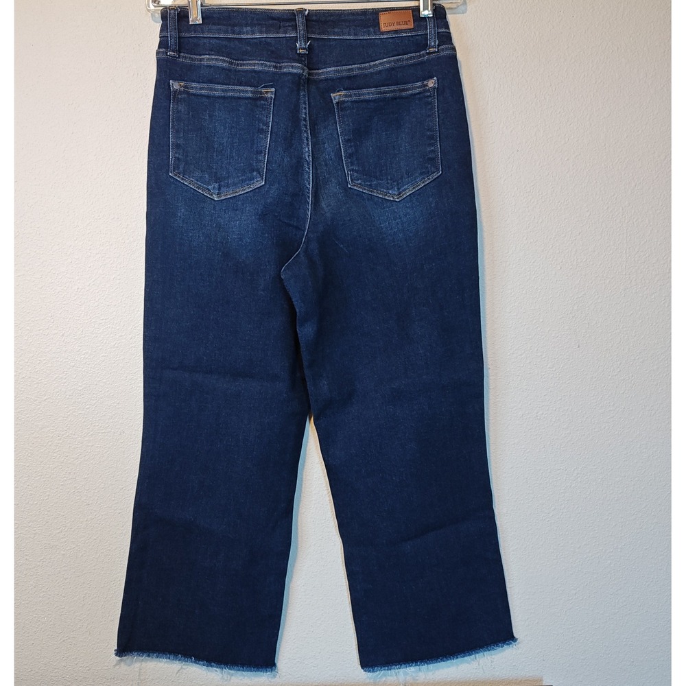 Judy Blue Wide Leg Jeans Womens 9/29 Dark Wash Raw Hem High Rise JB82517DK - Picture 4 of 12